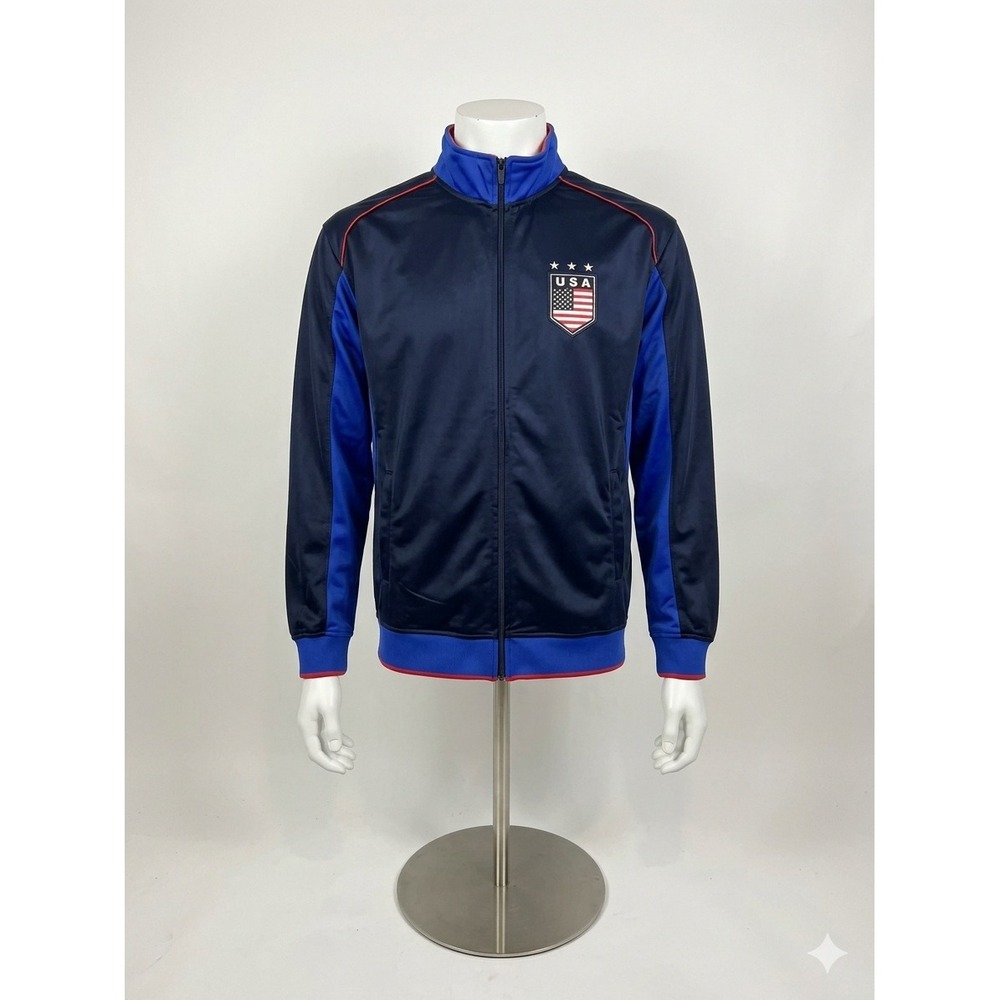 Rhinox L USA Soccer Federation Men's Full-Zip Track Jacket Navy/Royal Blue EUC